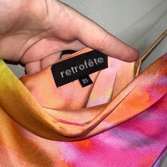 Retrofete Marlene Tie-Dyed Stretch Silk Satin Maxi Dress Sunset Orange Size XS - Picture 5 of 10